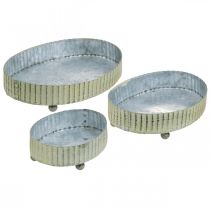 Prodotto Vassoio per decorare, portacandele ovale, decorazione in metallo argento, verde shabby chic L25/22/18cm H6cm set da 3