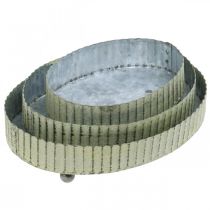 Prodotto Vassoio per decorare, portacandele ovale, decorazione in metallo argento, verde shabby chic L25/22/18cm H6cm set da 3