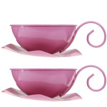 Prodotto Tazza in metallo Ø16cm H9cm tazza decorativa con piattino rosa 2 pezzi