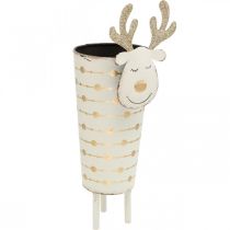 Prodotto Vaso per piante di renne, decorazione dell&#39;Avvento, decorazione in metallo, fioriera per Natale bianco, dorato H28cm Ø8.5cm