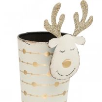 Prodotto Vaso per piante di renne, decorazione dell'Avvento, decorazione in metallo, fioriera per Natale bianco, dorato H28cm Ø8.5cm