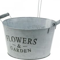 Prodotto Ciotola con annaffiatoio, decorazione da giardino, fioriera in metallo per piantare argento lavato bianco H41cm Ø28cm/Ø7cm