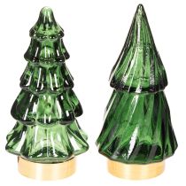 Prodotto Albero di Natale in vetro con luci a LED, decorazione da tavolo, Natale, 13 cm, 2 pezzi