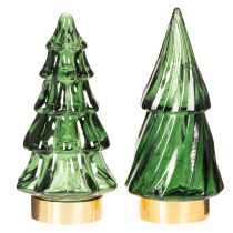 Prodotto Albero di Natale in vetro con luci a LED, decorazione da tavolo, Natale, 13 cm, 2 pezzi