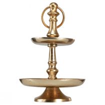 Prodotto Mini etagere in metallo decorazione oro opaco decorazione da tavolo a 2 livelli H22cm