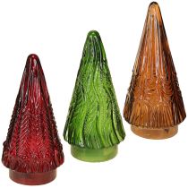 Prodotto Mini albero di Natale in vetro LED rosso verde marrone 18 cm 3 pezzi