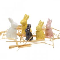 Mini coniglietti pasquali, mix di coniglietti in ceramica, decorazioni primaverili colorate H5,5/5/4 cm, set di 5