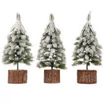 Prodotto Mini albero di Natale base in legno verde bianco Ø8cm H18cm 3 pezzi