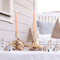 Prodotto Mini Villaggio Natalizio Decorazione in Legno Bianco Naturale H13/7cm 6 pz