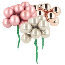 Prodotto Mini palline di Natale in vetro specchio bacche rosa crema Ø20mm 140 pz