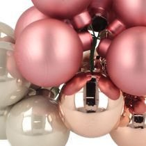 Prodotto Mini palline di Natale in vetro rosa grigio filo Ø40mm 32 pz