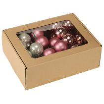 Prodotto Mini palline di Natale in vetro rosa grigio filo Ø40mm 32 pz