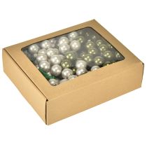 Prodotto Mini palline di Natale su filo di vetro verde argento 2,5 cm 140 pezzi