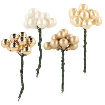 Prodotto Mini palline di Natale su filo oro, crema Ø1,5cm 140 pezzi