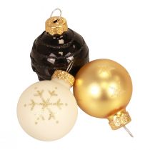 Mini palline di Natale vetro bianco nero oro Ø3cm 9pz