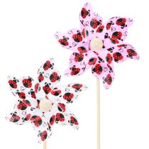 Prodotto Mini Mulino a Vento Coccinella Decorazione Bianco Lilla Ø8cm 12 Pz
