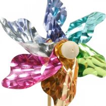 Mini girandola, decorazione per feste, mulino a vento sull&#39;asta colorato, decorazione per il giardino, tappo per fiori Ø8,5 cm 12 pezzi