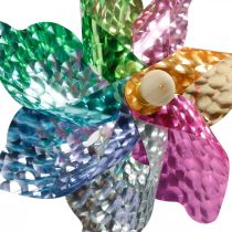 Mulino a vento, decorazione estiva, girandola su un bastoncino, colorato, decorazione per feste di compleanno per bambini Ø16cm 4 pezzi