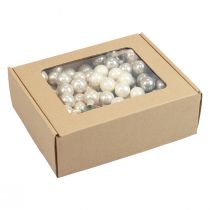 Prodotto Mini palline di Natale bacche di vetro specchiato grigio crema Ø25mm 140 pz
