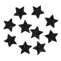 Mini stella glitterata nera 2,5 cm 48 pezzi