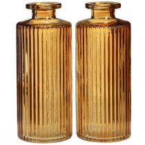 Prodotto Mini vasi in vetro arancioni con decoro a scanalature H13cm 6 pz