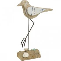 Gabbiano in legno, decorazione marittima, uccello costiero Shabby Chic, blu e bianco H25cm