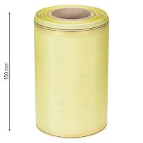 Prodotto Nastro moiré per ghirlande, 150 mm, 25 m, verde chiaro con bordo dorato, ideale per fioristi e decorazioni.