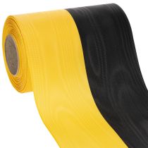 Prodotto Nastro per ghirlanda in moiré 150 mm giallo-nero - nastro da lutto, fascia, decorazione, nastro per club - rotolo da 25 m