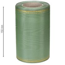 Prodotto Nastro moiré per ghirlande, verde salvia con bordo dorato, 150 mm x 25 m, nastro decorativo per composizioni floreali e ghirlande.