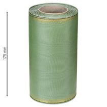 Prodotto Nastro decorativo moiré per ghirlande, verde salvia con bordo dorato - 175 mm x 25 m - nastro decorativo per fioristi e celebrazioni