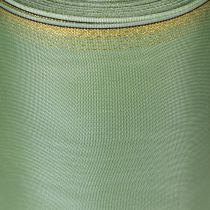 Prodotto Nastro decorativo moiré per ghirlande, verde salvia con bordo dorato - 175 mm x 25 m - nastro decorativo per fioristi e celebrazioni