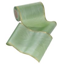 Prodotto Nastro decorativo moiré per ghirlande, verde salvia con bordo dorato - 175 mm x 25 m - nastro decorativo per fioristi e celebrazioni