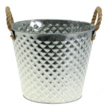 Prodotto Vaso di zinco diamante con manici in corda lavato bianco Ø24,5cm H21cm