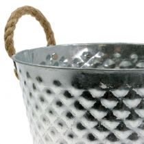 Prodotto Vaso di zinco diamante con manici in corda lavato bianco Ø24,5cm H21cm