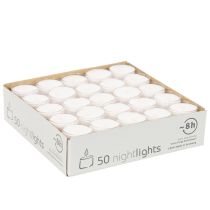 Prodotto Luci notturne a forma di lumino, bianche, in vassoio di plastica, durata 8 ore, 50 pezzi