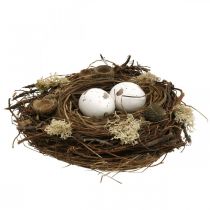Nido pasquale con uova natura artificiale, decorazione da tavola pasquale bianca Ø19cm
