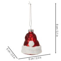 Prodotto Pallina di Natale a forma di cappello di Babbo Natale in vetro, 8 cm, 6 pezzi