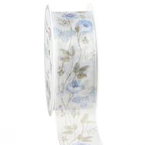 Prodotto Nastro di organza fiori nastro decorativo blu tessuto di organza 40mm 15m