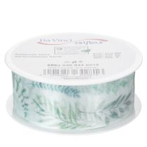 Prodotto Nastro in organza, nastro in chiffon, rami con foglie, verde, 40 mm, 15 m