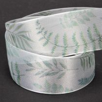 Prodotto Nastro in organza, nastro in chiffon, rami con foglie, verde, 40 mm, 15 m