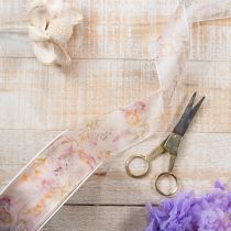 Prodotto Nastro in organza, nastro in chiffon, fantasia floreale, arancione/rosa, 40 mm, 15 m