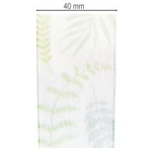 Prodotto Nastro in organza, nastro in chiffon, verde con viticci di foglie, largo 40 mm, lungo 15 m