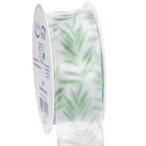 Prodotto Nastro in organza, nastro in chiffon, nastro verde con motivo floreale, 40 mm x 15 m