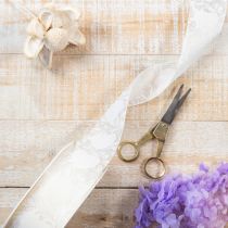 Prodotto Nastro in organza color crema, decorativo con cuoricini, largo 40 mm, lungo 15 m.