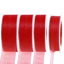 Prodotto Nastro in organza, nastro regalo, nastro decorativo, cimosa rossa, 50 m