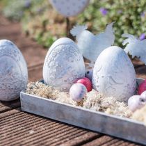 Uovo di Pasqua nostalgia motivo uccello Decorazione pasquale da posizionare bianco H9.5cm 3pz