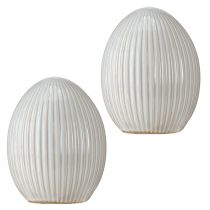Prodotto Uova di Pasqua in ceramica Uovo decorativo con scanalature Bianco Grigio 10×12,5cm 2 pezzi