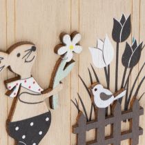 Prodotto Uova di Pasqua da appendere, uovo in legno con coniglietto, bianco naturale, 13 cm, 6 pezzi