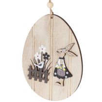 Prodotto Uova di Pasqua da appendere, uovo in legno con coniglietto, bianco naturale, 13 cm, 6 pezzi