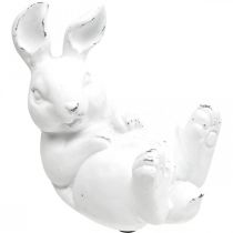 Coniglio pasquale effetto vintage coniglio sdraiato in ceramica bianca 12,5×8×14 cm